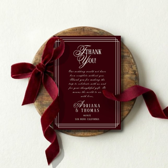 Carte De Remerciements Luxury Burgundy Calligraphy Wedding (Créateur téléchargé)