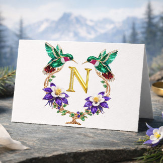 Carte De Remerciements Luxury Jeweled Hummingbird Monogram N Wedding