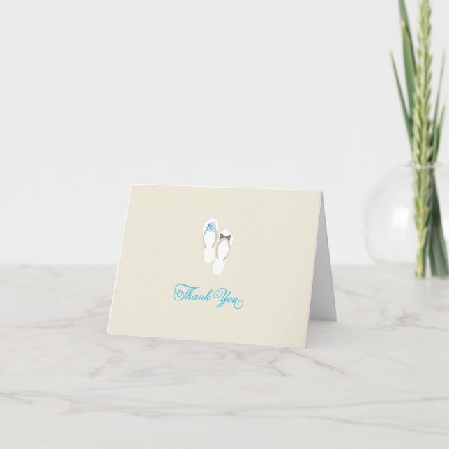 Carte De Remerciements M. Et Mme Flip Flops Blue Daisies Beach Mariage (Devant)