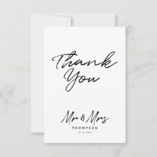 Carte De Remerciements M. & Mme Modern Black White Script Mariage
