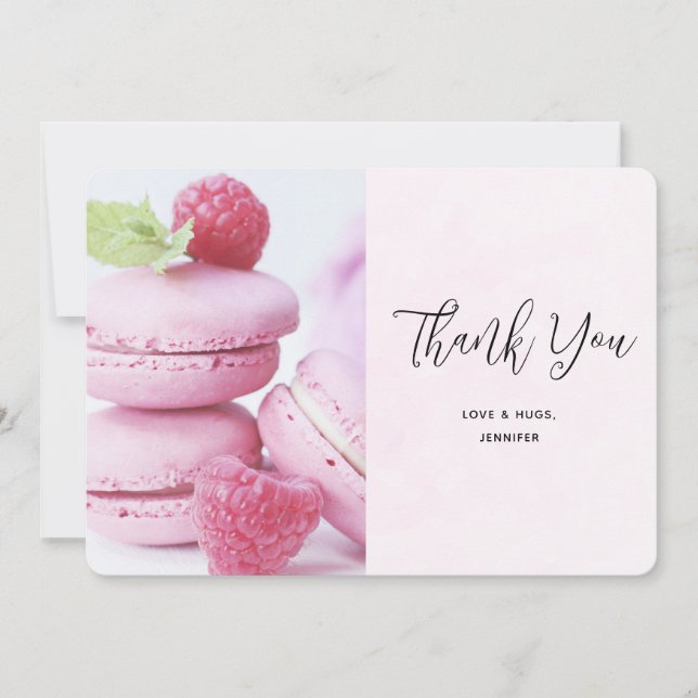 Carte De Remerciements Macarons roses et framboises rouges (Devant)