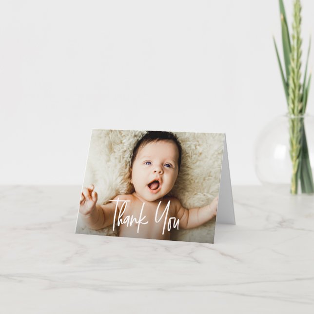Carte De Remerciements Machine script horizontal Photos Baby (Devant)