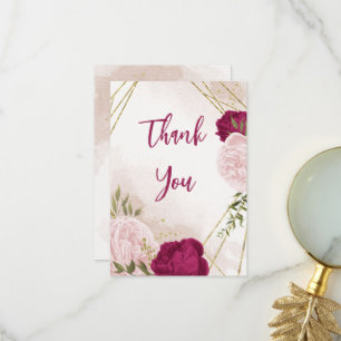 Carte De Remerciements magenta fleurs roses vert feuille mariage