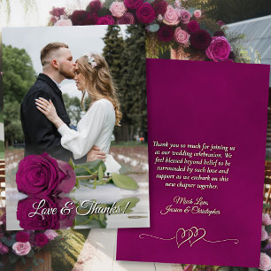 Carte De Remerciements Magenta Plum Rose Mariage élégant superposition ph
