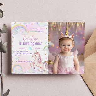 Carte De Remerciements Magique Pastel Unicorn Anniversaire Photo Invitati