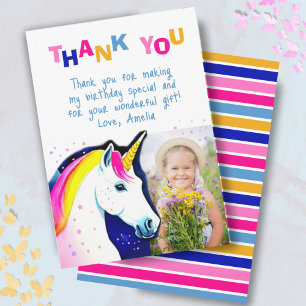 Carte De Remerciements Magique Unicorn Stars Girl Photo Anniversaire