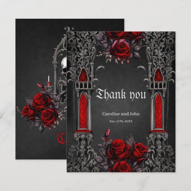 Carte De Remerciements Magnifique design mariage gothique foncé. (Devant / Derrière)