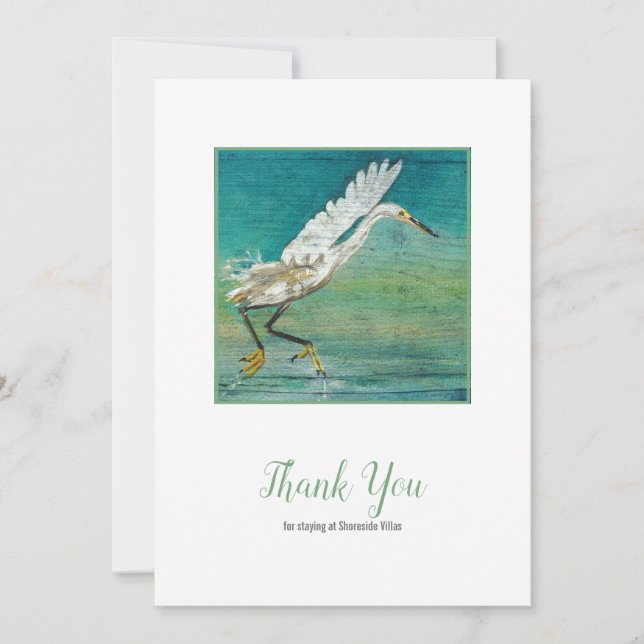 Carte De Remerciements Magnifique Egret Coastal Beach Art Vacances Locati (Devant)