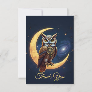 Carte De Remerciements Magnifique Hibou Mécanique Perché Sur Un Croissant