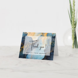 Carte De Remerciements Magnifique Indigo Blue et Gold Abstrait