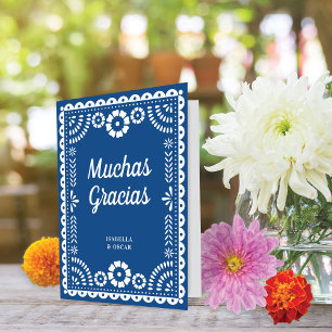 Carte De Remerciements Magnifique Papel Orné Picado Mariage Bleu