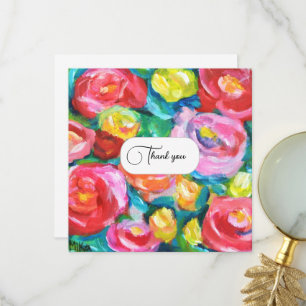 Carte De Remerciements Magnifique Vibrant Fleurs Roses Abstraites Artisti