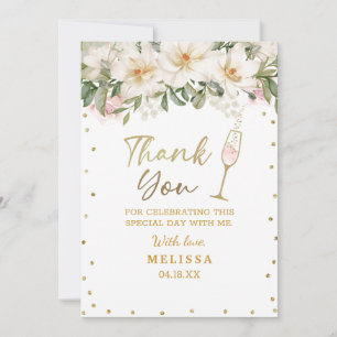 Carte De Remerciements Magnolia Aquarelle Champagne Verre Fête des mariée