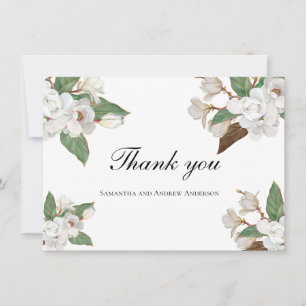 Carte De Remerciements Magnolia blanche florale Fleurs Verdure Mariage