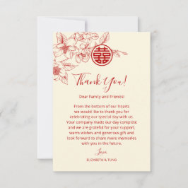Carte De Remerciements Magnolia Crème rouge Mariage chinois