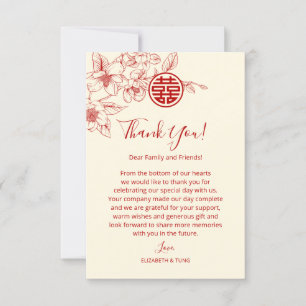 Carte De Remerciements Magnolia Crème rouge Mariage chinois