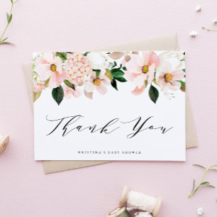 Carte De Remerciements Magnolia et Hydrangea Rose Pâle Baby Shower