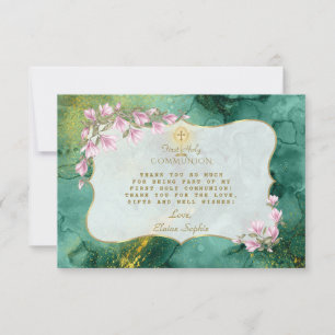 Carte De Remerciements Magnolia Floral Malachite Or Sainte Communion