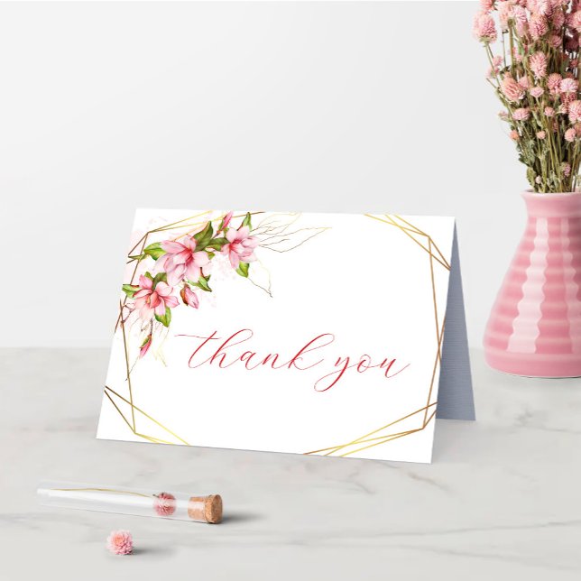 Carte De Remerciements Magnolias avec cadre en feuille d'or faux Mariage  (Créateur téléchargé)