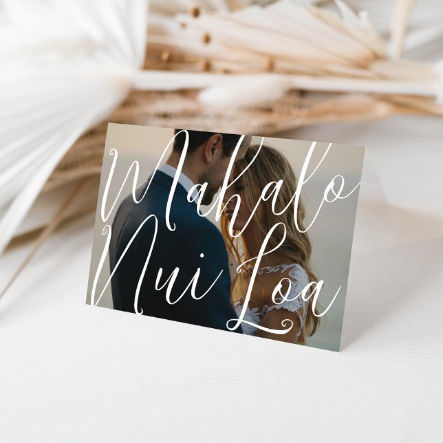 Carte De Remerciements Mahalo Nui Loa | Photo Mariage hawaïenne (Créateur téléchargé)