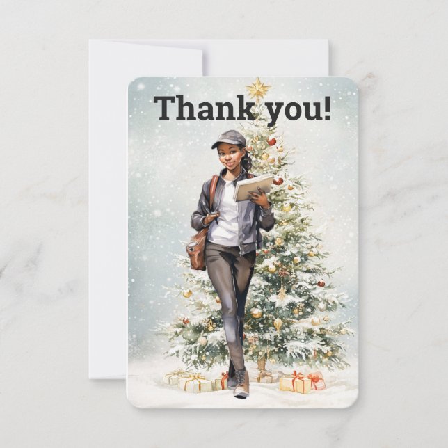 Carte De Remerciements Mail Lady Postal Carrier Arbre de Noël (Devant)