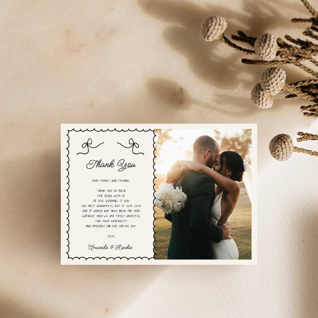 Carte De Remerciements Main de jeu Whimsical tiré Français 2 Mariage phot (Créateur téléchargé)