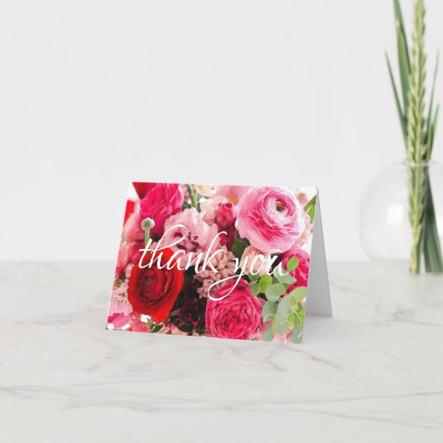 Carte De Remerciements Main de remerciement écriture aquarelle roses fleu (Devant)