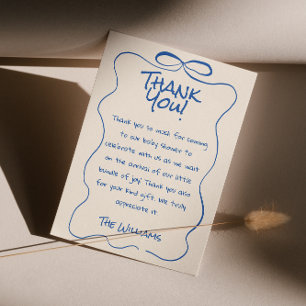 Carte De Remerciements Main dessinée Écrite Bleu Oh Boy  Baby shower