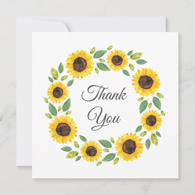 Carte De Remerciements Main Painted Watercolor Sunflower (Devant)