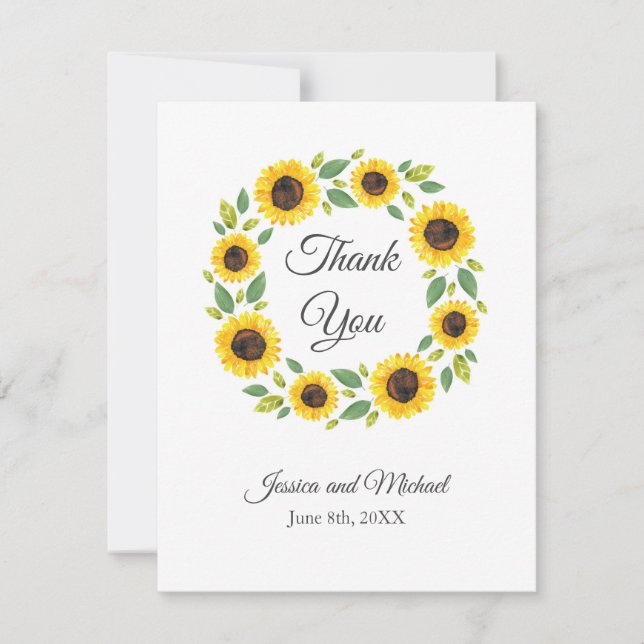 Carte De Remerciements Main Painted Watercolor Sunflower (Devant)