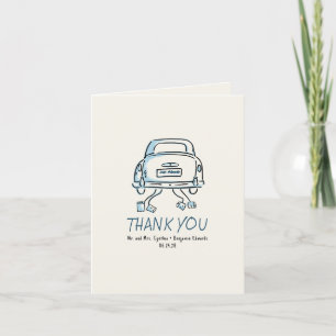 Carte De Remerciements Main Whimsical Tirée Juste Marié Mariage De Voitur