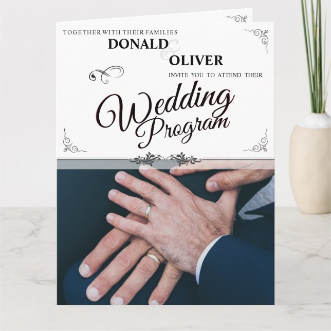 Carte De Remerciements Mains d'un couple de Mariages gais avec anneaux (Devant)