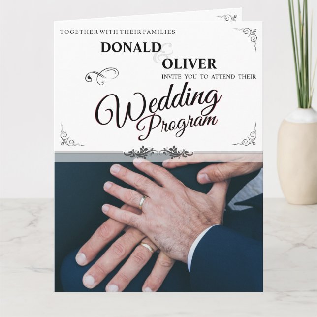 Carte De Remerciements Mains d'un couple de Mariages gais avec anneaux (Devant)