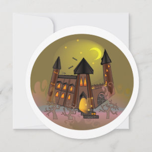 Carte De Remerciements Maison de sorcière Halloween effrayante et château
