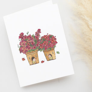Carte De Remerciements Maisons d'oiseaux Plantes Potées Aquarelle Noir