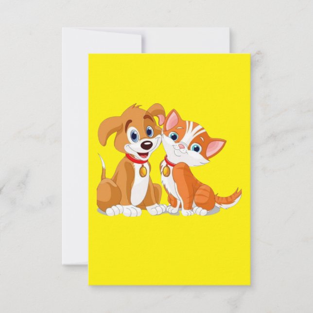 Carte De Remerciements MAKOM ART- Chien mignon avec illustration de chat  (Devant)