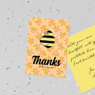 Carte De Remerciements Maman abeille enceinte avec des lunettes fleuri or