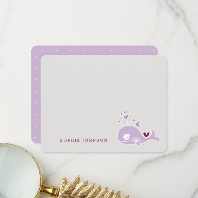 Carte De Remerciements Maman Baleine Violette Mignonne Baby Shower (Devant/Arrière en situation)