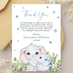Carte De Remerciements Maman bébé Elephant Blue Watercor Baby shower
