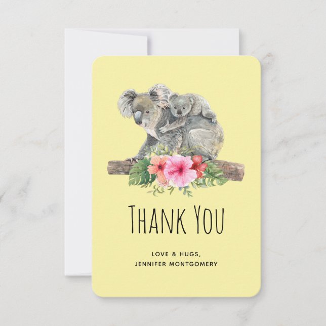 Carte De Remerciements Maman & Bébé Koalas Oursons Mignons Aquarelle Merc (Devant)