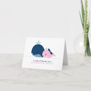 Carte De Remerciements Maman et Baby Whale Baby shower {rose}