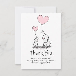 Carte De Remerciements Maman et bébé éléphant avec Baby shower à ballons