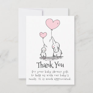 Carte De Remerciements Maman et bébé éléphant avec Baby shower à ballons