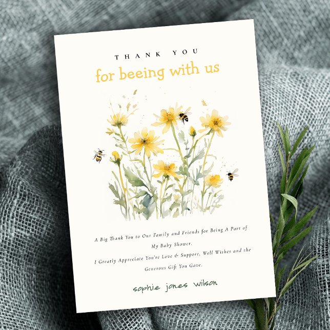 Carte De Remerciements Maman Fleur sauvage Jaune À Être Baby shower Neutr (Créateur téléchargé)