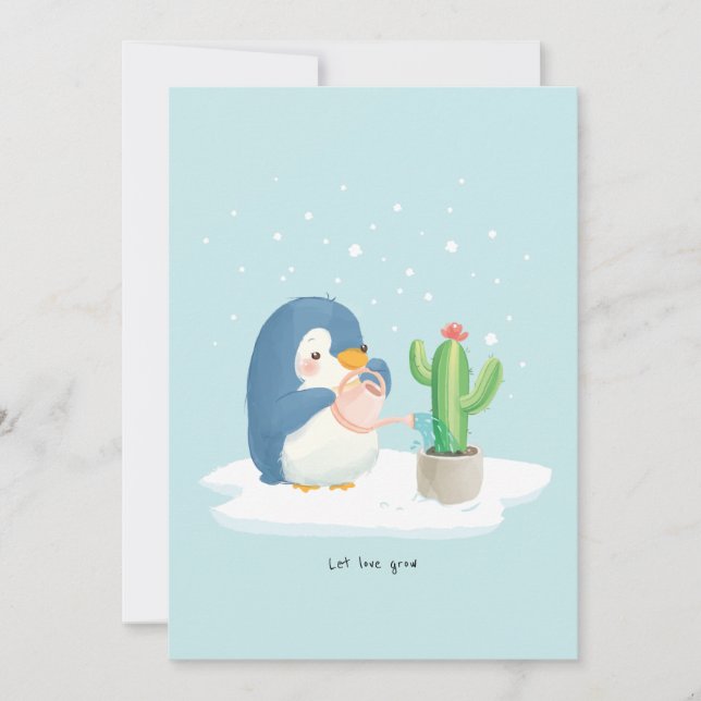 Carte De Remerciements Manchot d'hiver Jardinier Laissez l'amour grandir (Devant)