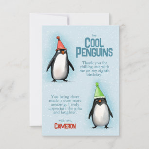 Carte De Remerciements Manchots cool célèbrent l'anniversaire d'un enfant