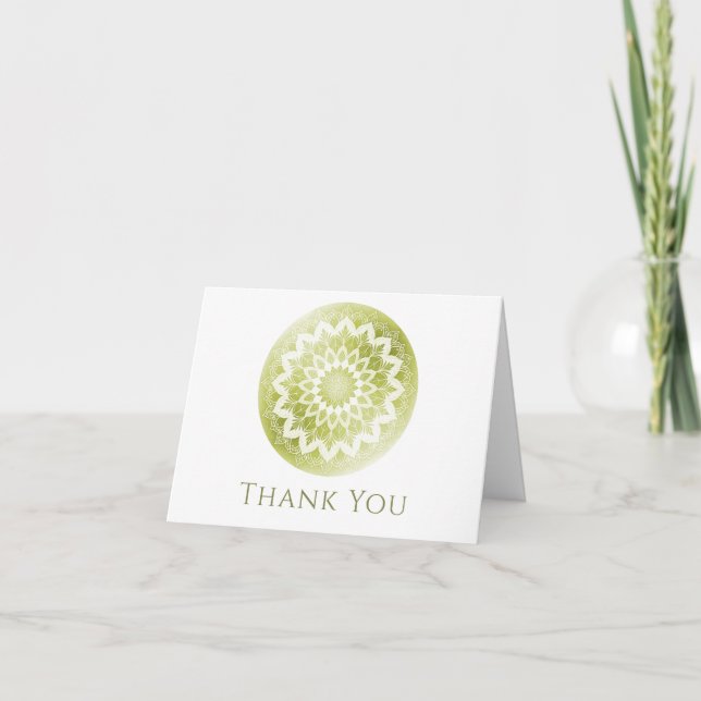 Carte De Remerciements Mandala de mariage à dentelle verte (Devant)