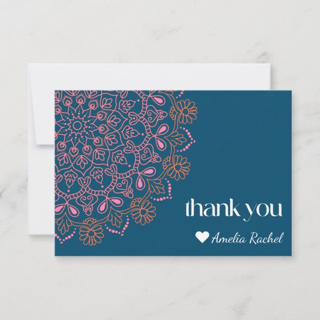 Carte De Remerciements Mandala Floral Boho Bleu Sarcelle Personnalisé Bar (Devant)