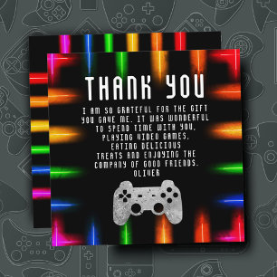 Carte De Remerciements Manette de fête de jeu vidéo Néon Anniversaire de