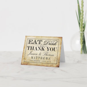 Carte De Remerciements Manger, Boire & Être Marié Mariage Vintage
